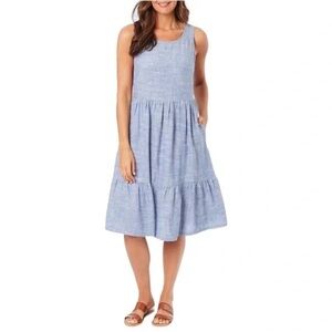 Briggs Tiered Linen Blend Dress, Sleeveless, Blue, Size S